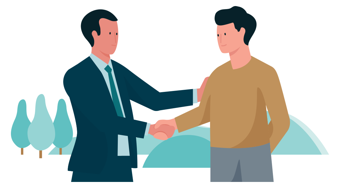 een adviseur die de hand van zijn klant schud
