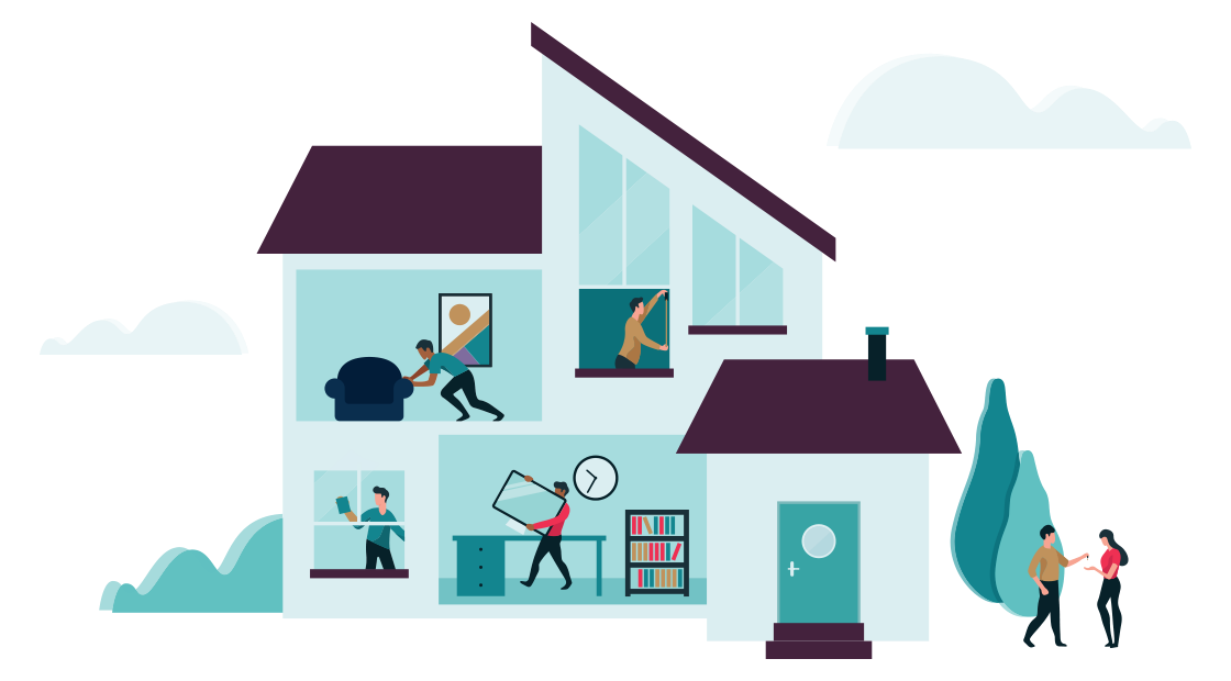 Mensen in huis die dingen opmeten en verhuizen
