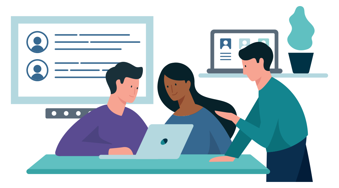 vrouw zit achter haar laptop te bellen met een pen in haar hand