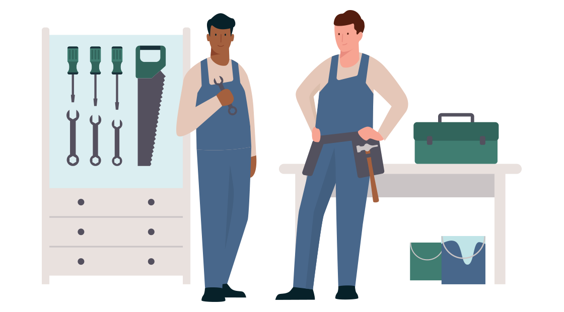 twee mannen staan te kletsen op een bouw plaats