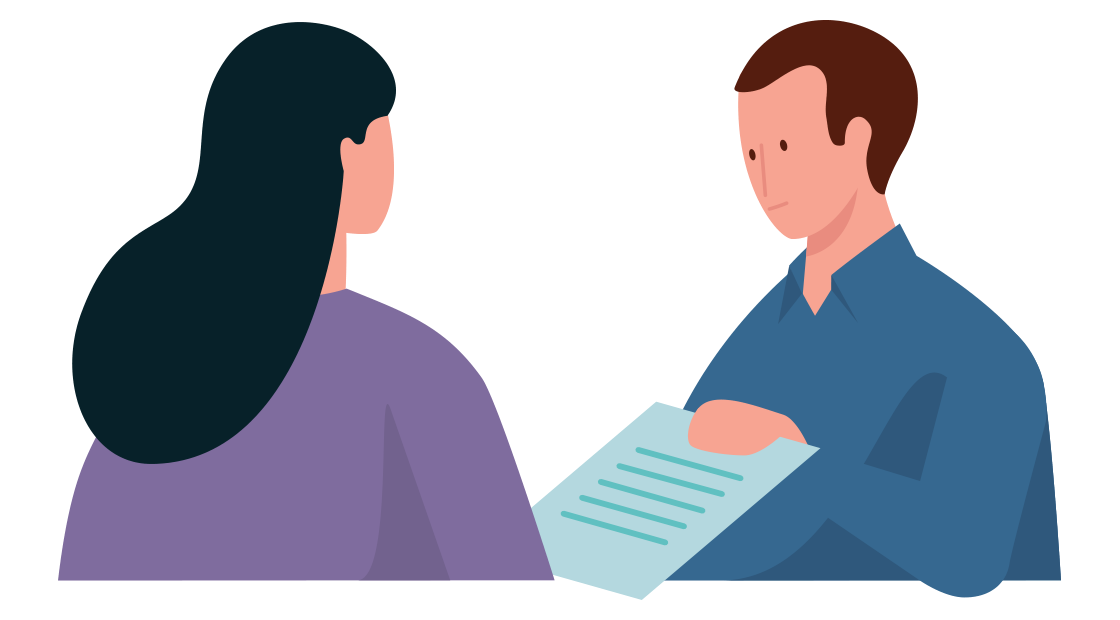 adviseur overhandigt een document aan zijn klant